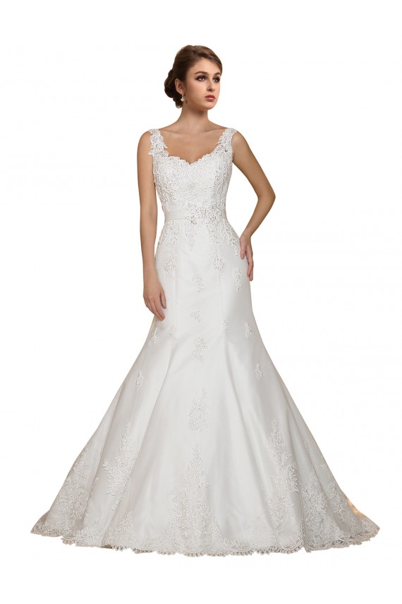 Sweethart V-Neckline Lace Wedding Dress with Shoulder Straps Australia
