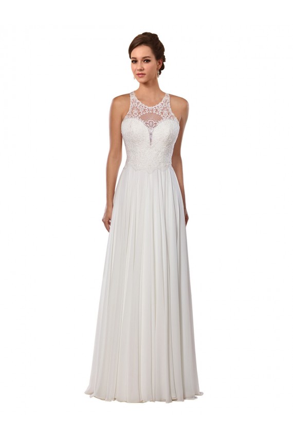 Illusion Neck A-Line Lace and Chiffon Beach Wedding Dress Australia