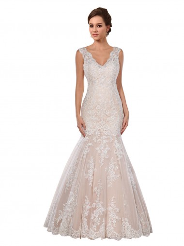 Classic Fit and Flare V-Neck Mermaid Lace Wedding Dress Australia