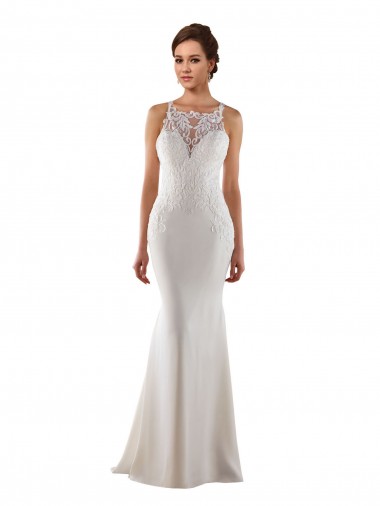 Modern High Neck Sheath Wedding Dress with Lace Bodice Australia