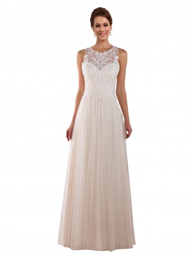 High Neck A-Line Tulle Wedding Dress with Lace Back Australia