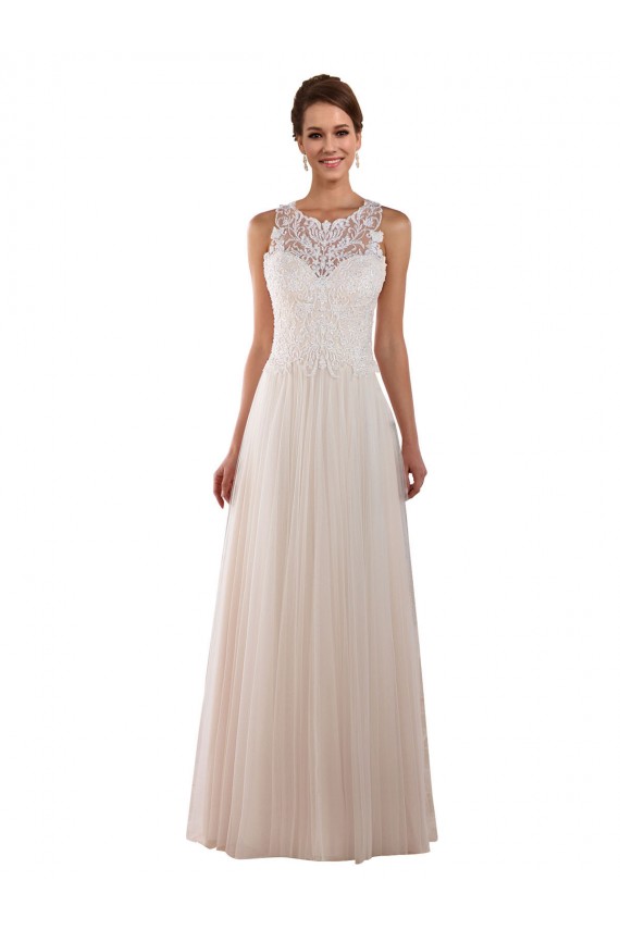 High Neck A-Line Tulle Wedding Dress with Lace Back Australia
