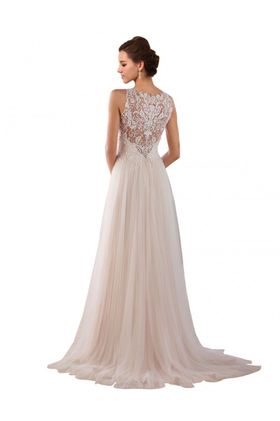 High Neck A-Line Tulle Wedding Dress with Lace Back Australia