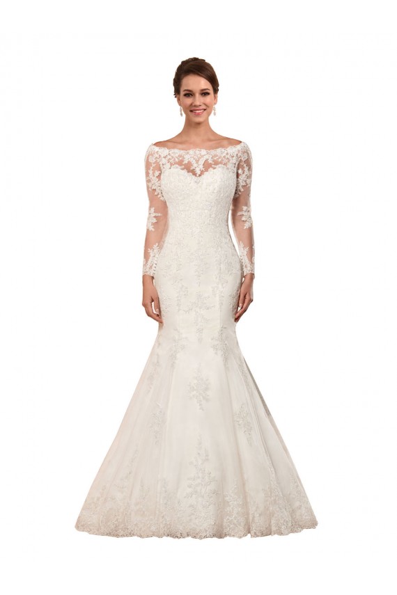 Long Sleeves Mermaid Lace Wedding Dress with Illusion Back Australia