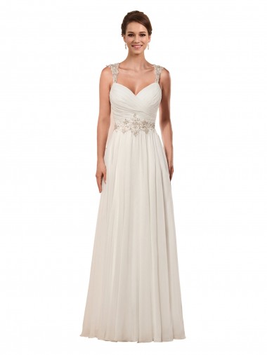 Sweetheart A-Line Chiffon Wedding Dress with Beaded Shoulder Straps Australia