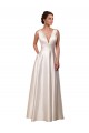Deep V-Neck A-Line Satin Wedding Dress with Pockets Australia