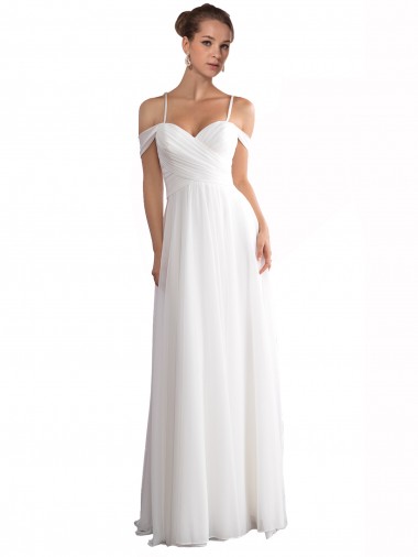 Off the Shoulder A-Line Ruched Chiffon Beach Wedding Dress Australia