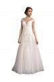 Illusion Cap Sleeves A-Line Tulle Beach Wedding Dress with Lace Bodice Australia