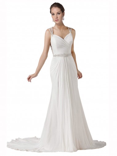 Sweetheart Sheath Chiffon Beach Wedding Dress with Beaded Belts Australia