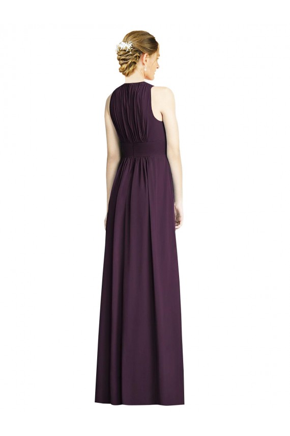 Long Chiffon V-Neck Bridesmaid Dress with Shirred Bodice Australia