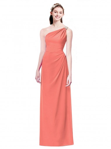 Draped Full Length One Shoulder Chiffon Bridesmaid Dress Australia