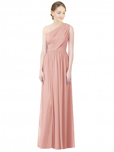 One Shoulder Long Chiffon Bridesmaid Dress with Shirred Waistband Australia