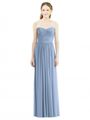 Strapless Long Chiffon Dress with Sweetheart Neckline And Draped Bodice Australia