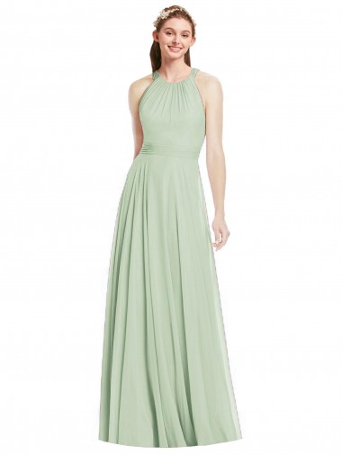 Open Back Halter Chiffon Bridesmaid Dress with Flowy Bow Australia