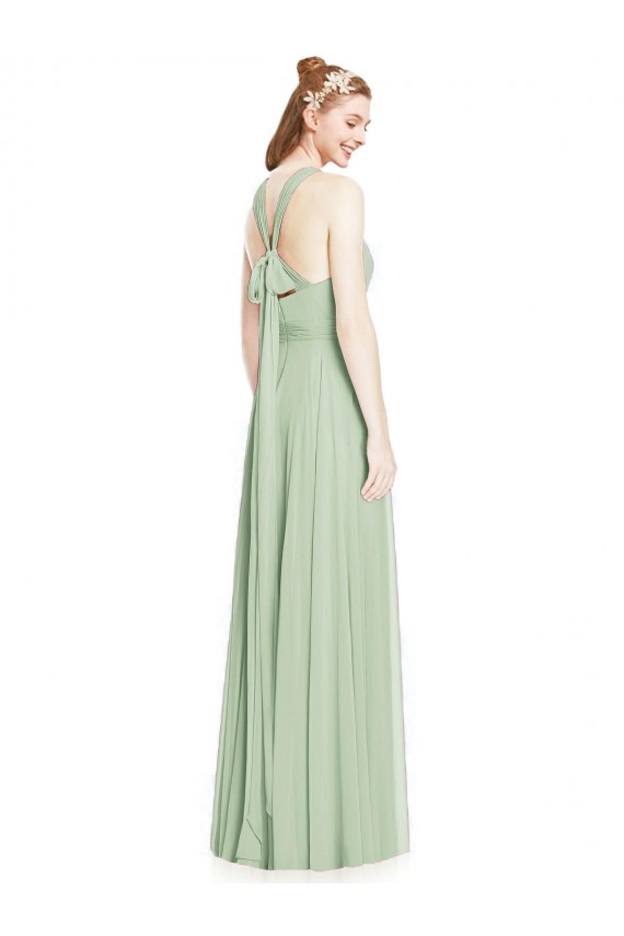 Open Back Halter Chiffon Bridesmaid Dress with Flowy Bow Australia