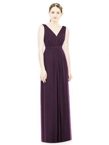 V-Neckline Sleevelss Full Length Chiffon Bridesmaid Dress Australia