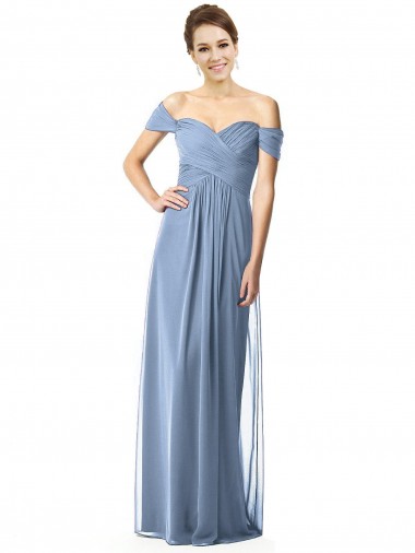 Off the Shoulder Chiffon Bridesmaid Dress with Draped Bodice Australia