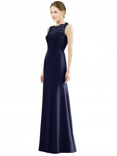 Lace Bodice Open Back Trumpet Chiffon Bridesmaid Dress with Bow Belt Australia