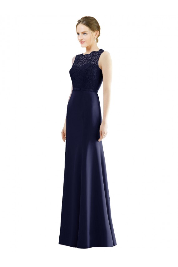 Lace Bodice Open Back Trumpet Chiffon Bridesmaid Dress with Bow Belt Australia