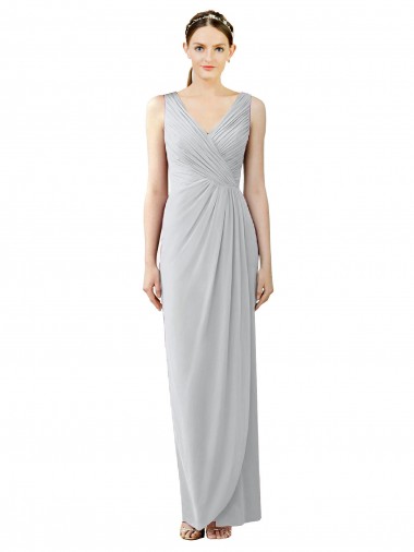 Draped Sleeveless Long Chiffon V-Neck Bridesmaid Dress Australia