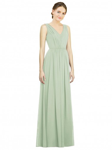 Natural Waist V-Neck Draped Chiffon Bridesmaid Dress Australia