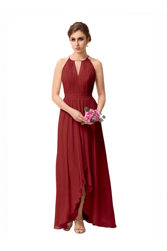 High Low Long Halter Keyhole Chiffon Bridesmaid Dress Australia