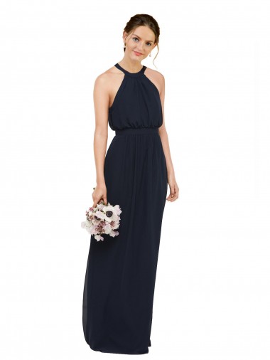 High Halter Neckline Chiffon Bridesmaid Dress with Slim Keyhole Back Australia