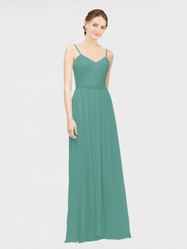 Rouched V-Neckline and Spaghetti Straps Long Chiffon Bridesmaid Dress Australia
