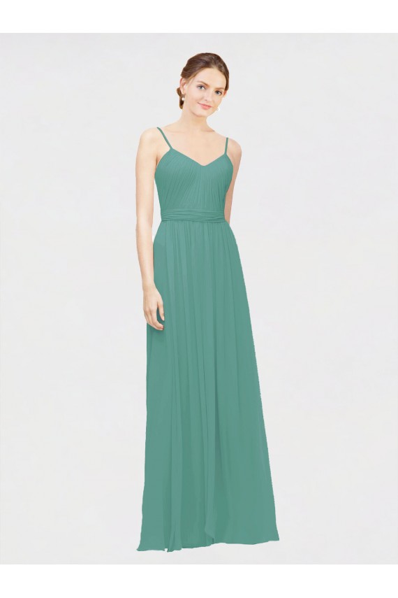 Rouched V-Neckline and Spaghetti Straps Long Chiffon Bridesmaid Dress Australia
