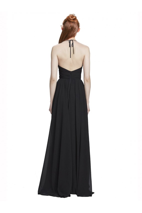Halter Chiffon Bridesmaid Dress with V-Neckline and Criss Cross Waist Australia