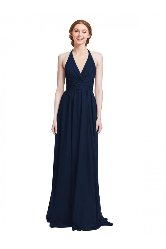 Halter Chiffon Bridesmaid Dress with V-Neckline and Criss Cross Waist Australia