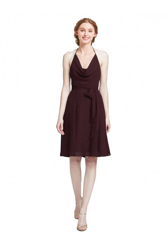 Short Knee Length Chiffon Bridesmaids Dress with Halter Cowl Neck Australia