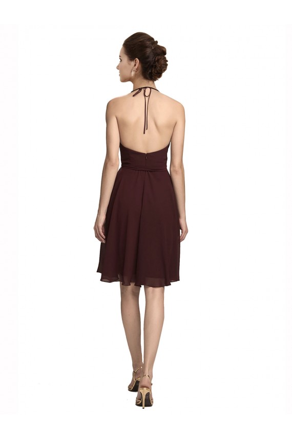 Short Knee Length Chiffon Bridesmaids Dress with Halter Cowl Neck Australia