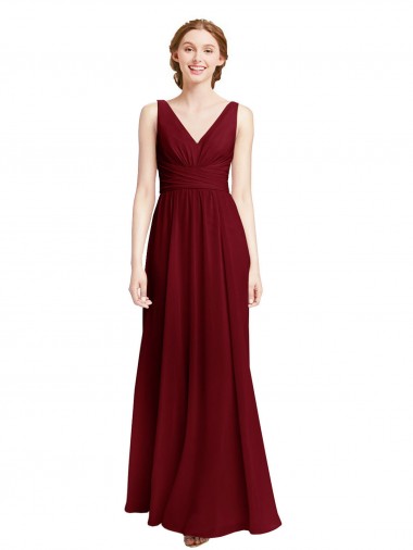 Long Chiffon V-Neck Bridesmaids Dress with Double Strap Australia