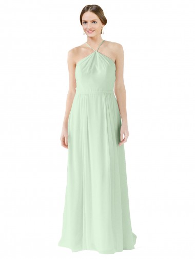 Front halter Neckline and Deep Back Long Chiffon Bridesmaid Dress Australia