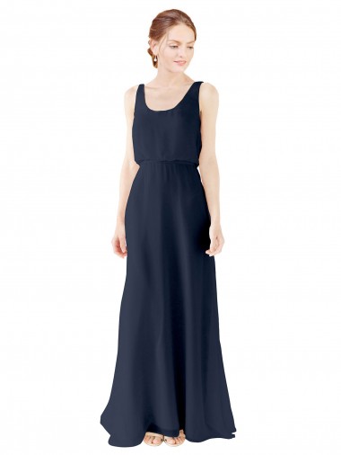 Scoop Neckline Fitted Long Chiffon Bridesmaid Dress Open Back Australia