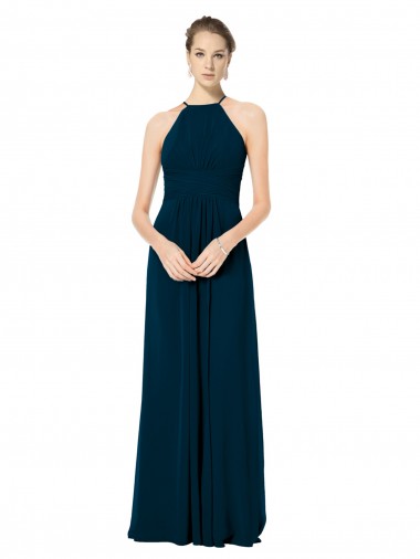 Spaghetti Strap Long Chiffon Halter A-Line Bridesmaid Dress Australia
