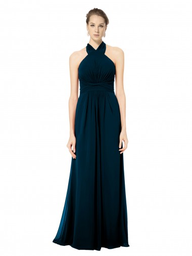 Keyhole Back Long Chiffon Halter Dress with Halter Straps Cross Neck Australia