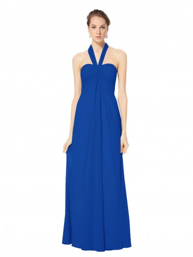 Sleeveless Long Chiffon Empire Gown with Pleated Halter Straps Australia