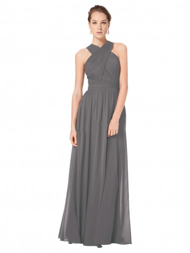 Long Chiffon Halter Bridesmaid Dress Keyhole Back Australia