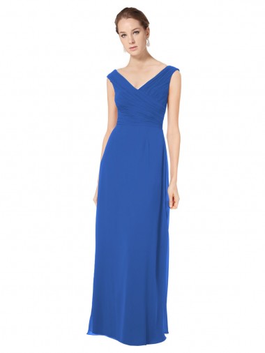 Long Chiffon Strapless Bridesmaid Dress with Wide Front and Back V-Neckline Australia