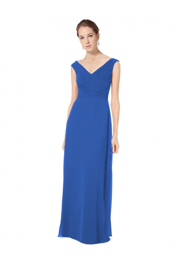 Long Chiffon Strapless Bridesmaid Dress with Wide Front and Back V-Neckline Australia