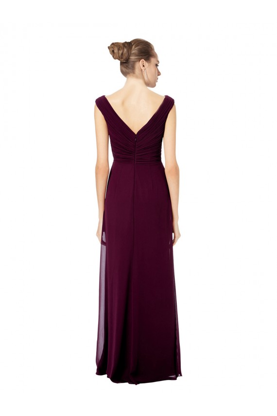 Long Chiffon Strapless Bridesmaid Dress with Wide Front and Back V-Neckline Australia
