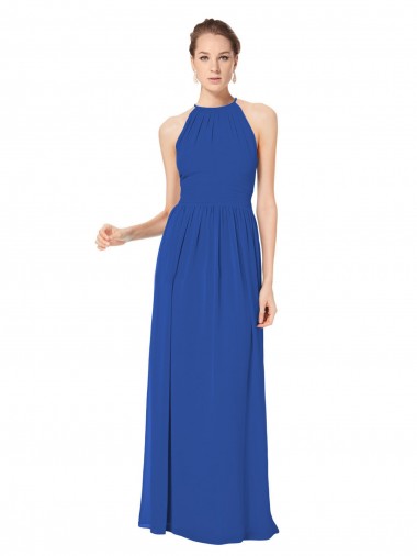 Long Chiffon High-Neck Sleeveless Bridesmaid Dress Australia
