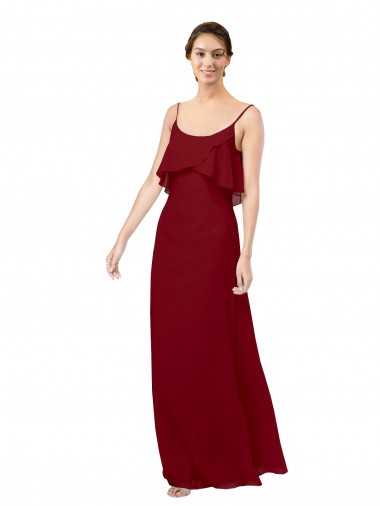 Scoop Neck Chiffon Bridesmaid Dress with Spaghetti Straps and Low Back Australia