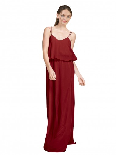 Long Chiffon Bridesmaid Dress with Slim Straps and Open Back Australia