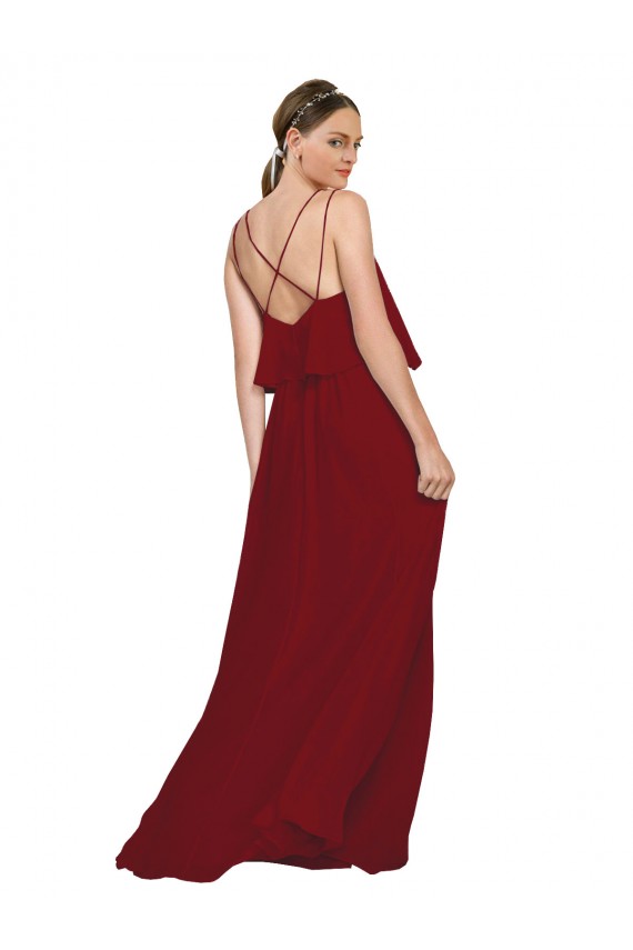 Long Chiffon Bridesmaid Dress with Slim Straps and Open Back Australia