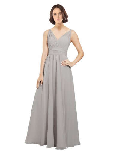Twist Shouder Full Chiffon Bridesmaids Dress with V-Neckline and V-Back Australia