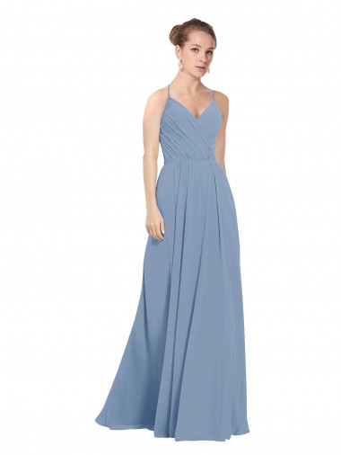 Chiffon Bridesmaids Dress with Draped V-Neck Bodice and Keyhole Back Australia
