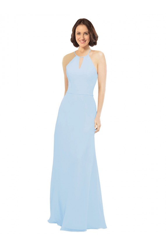 Floor Length Chiffon Bridesmaids Dress with Front Keyhole Neckline Australia